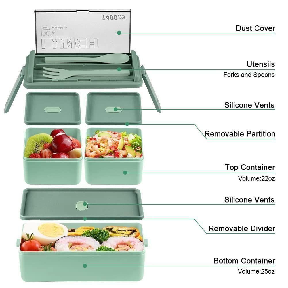Bento Box Lunch Box Stackable - Leak-Proof Bento Box – Stackable Lunch Container for Adults/Kids, Microwave Safe