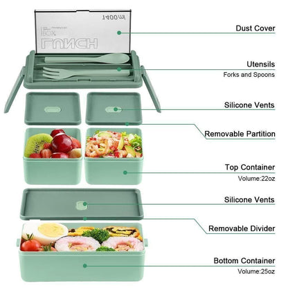 Bento Box Lunch Box Stackable - Leak-Proof Bento Box – Stackable Lunch Container for Adults/Kids, Microwave Safe